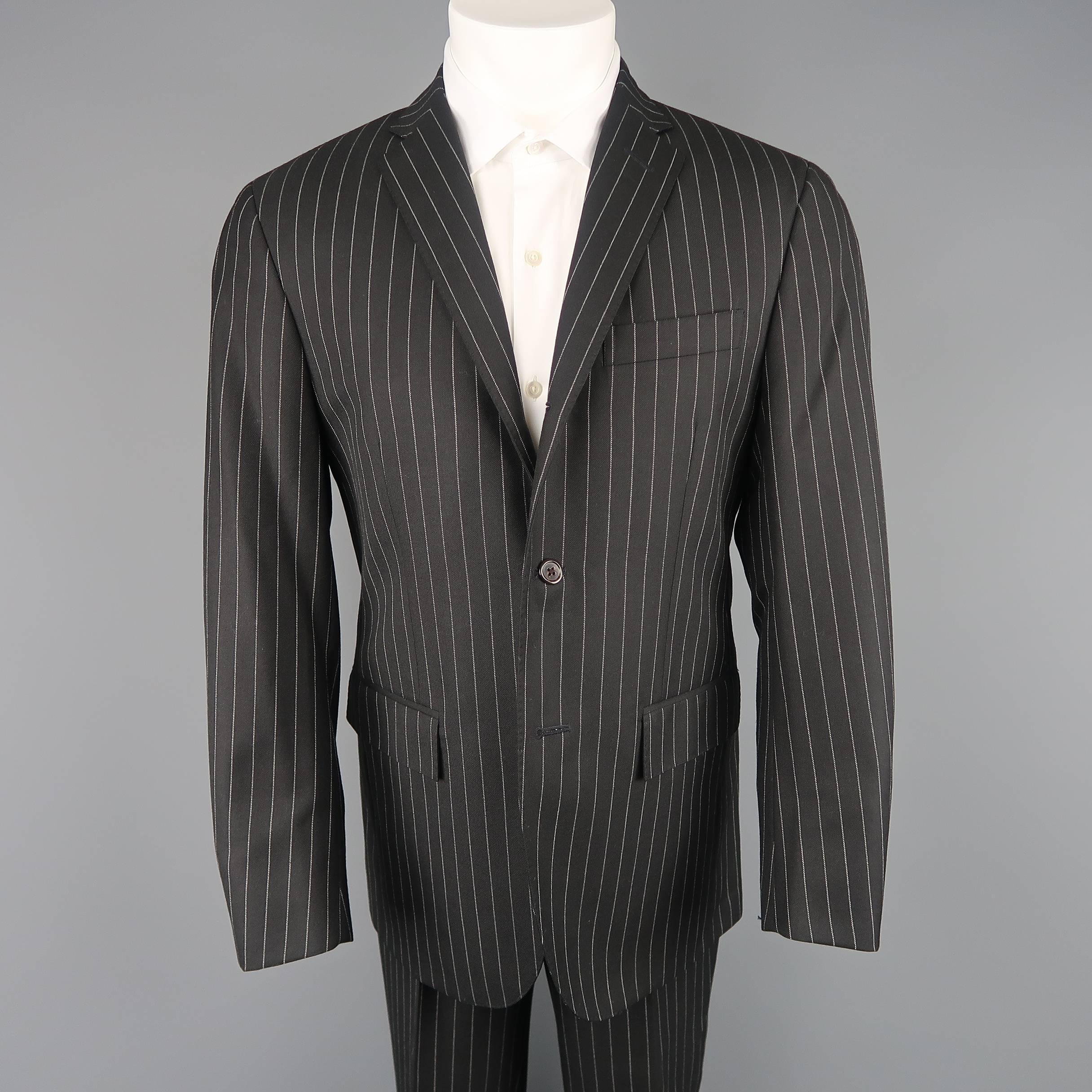Ralph Lauren Men's Black Pinstripe Wool Notch Lapel Suit In Excellent Condition In San Francisco, CA