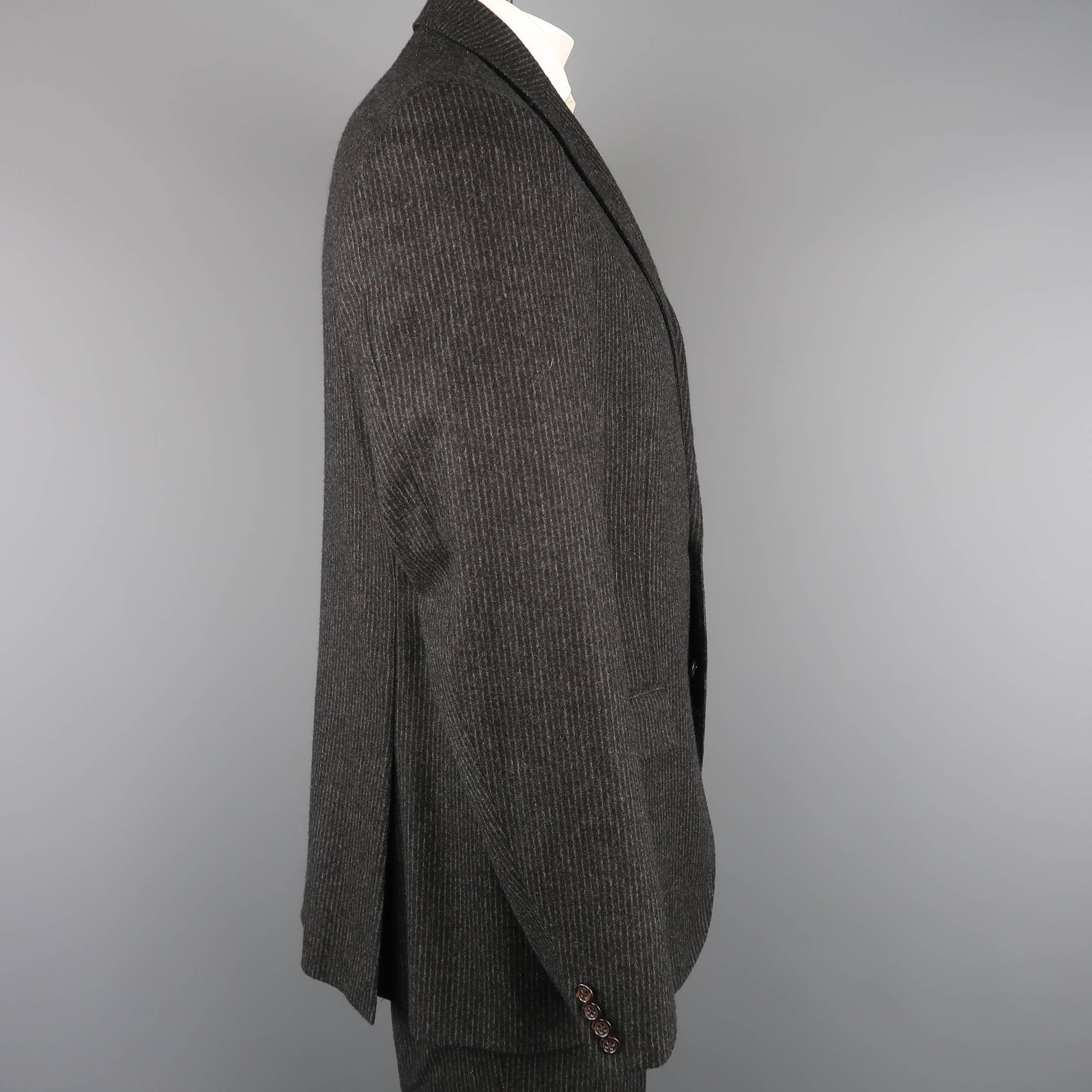 Black Ralph Lauren Men's Charcoal Pinstripe Wool Cashmere Notch Lapel Suit