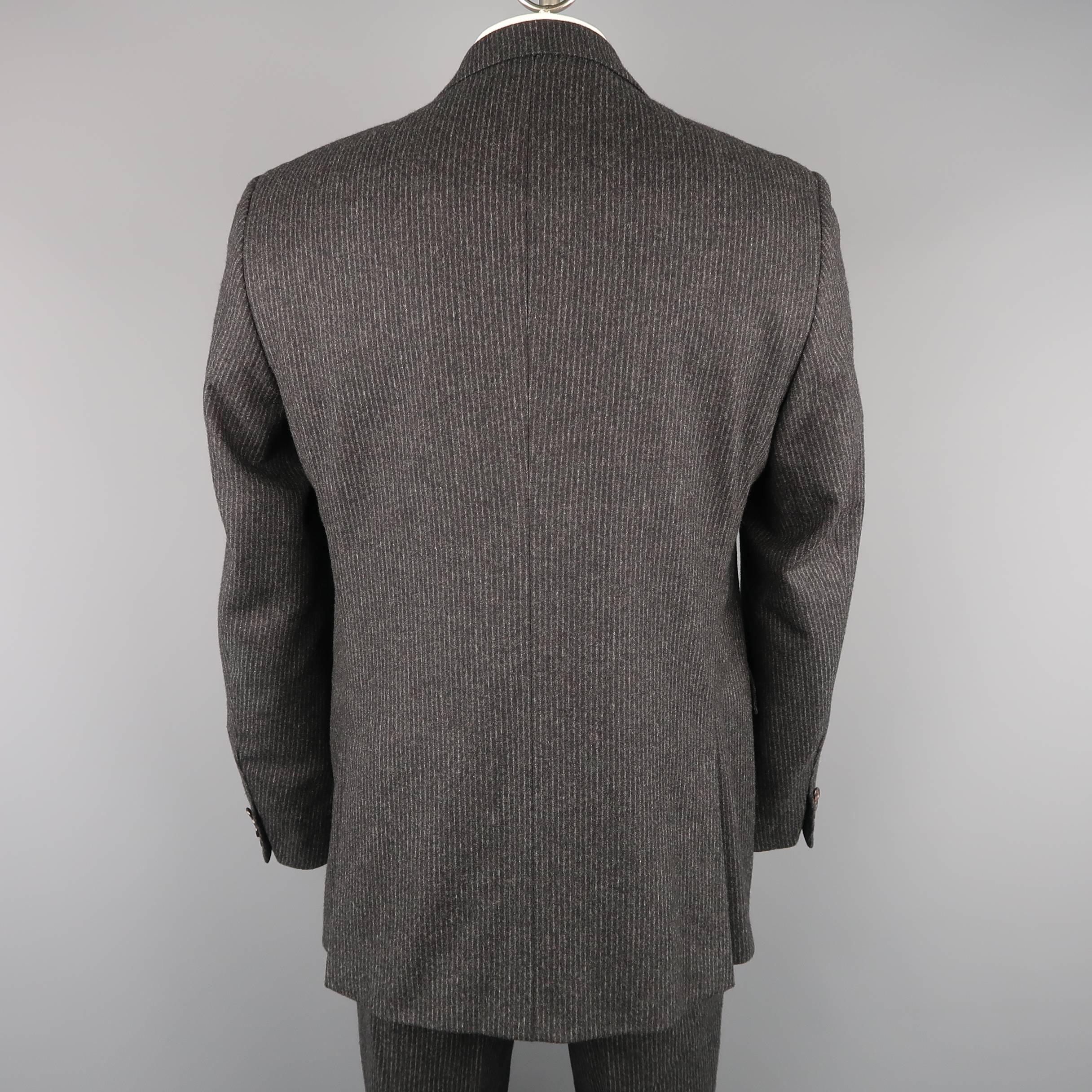 Ralph Lauren Men's Charcoal Pinstripe Wool Cashmere Notch Lapel Suit In Excellent Condition In San Francisco, CA