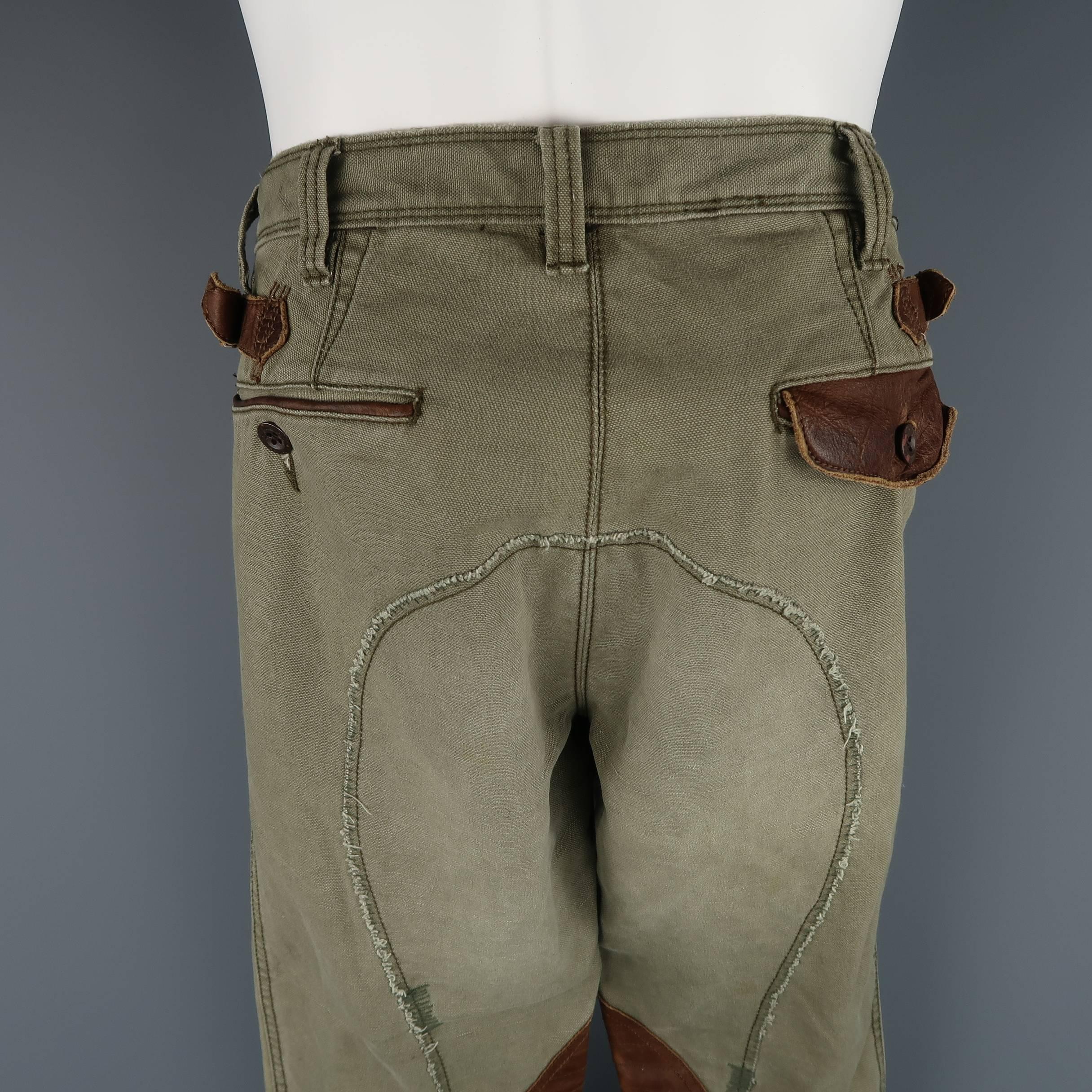 Women's or Men's Men's RALPH LAUREN Size 32 Olive Canvas Tan Leather Panel Belt Tab Utility Pants