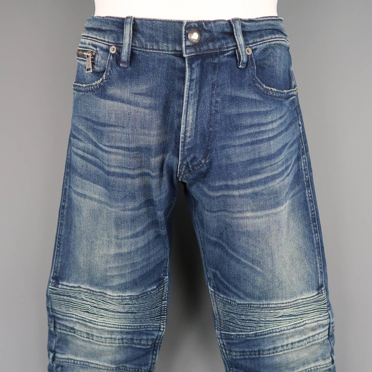 Men's RALPH LAUREN Size 32 Washed Denim Motorcycle Knee Pad Jeans at ...