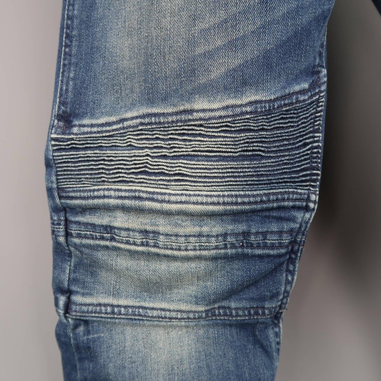 Men's RALPH LAUREN Size 32 Washed Denim Motorcycle Knee Pad Jeans at