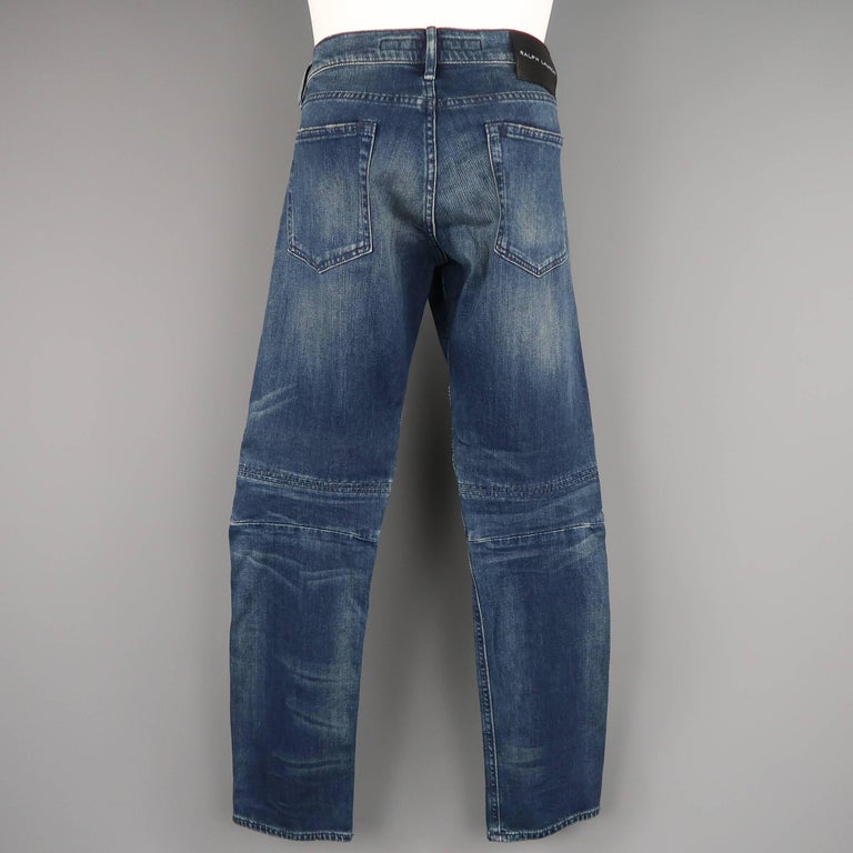 Men's RALPH LAUREN Size 32 Washed Denim Motorcycle Knee Pad Jeans at