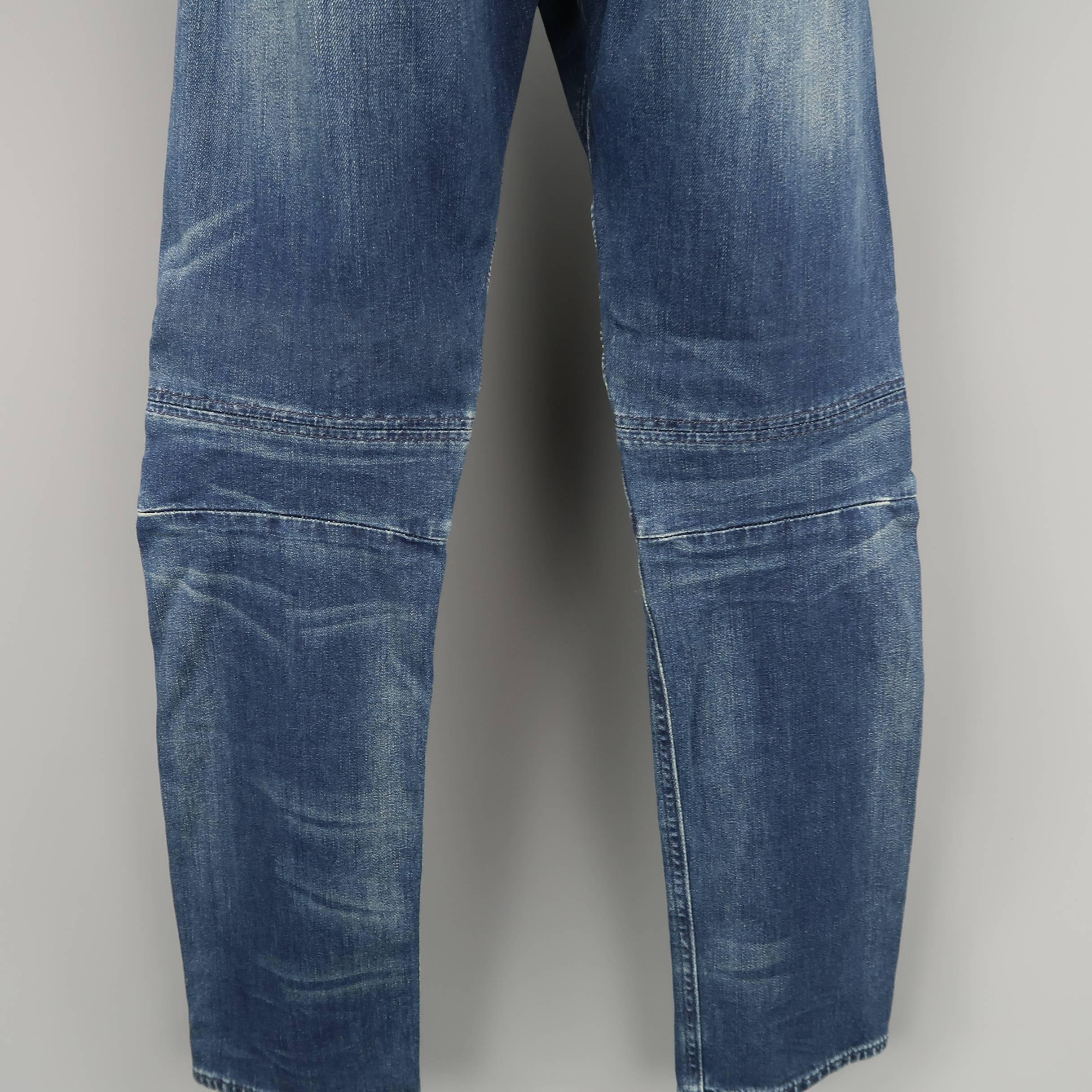 Men's RALPH LAUREN Size 32 Washed Denim Motorcycle Knee Pad Jeans 1