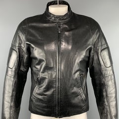 Men's RALPH LAUREN Size L Black Painted Motorcycle Leather Jacket