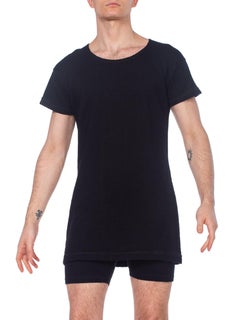 Edwardian Navy Blue Wool Knit Men's Rare Two Piece Swimsuit