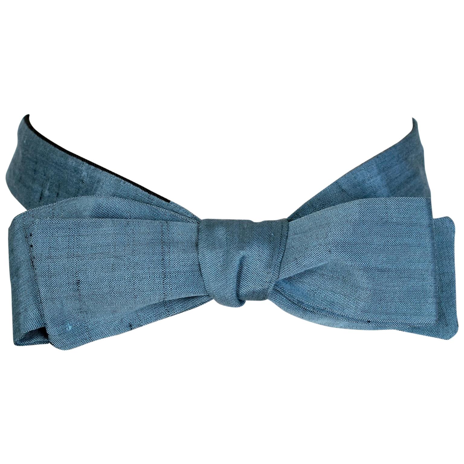 Men’s Raw Cornflower Blue Silk Slim Bow Tie – Chicago, 1970s