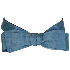 Vintage Men’s Raw Cornflower Blue Silk Slim Bow Tie – Chicago, 1970s