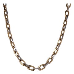 Men's Rectangular Link 14 Karat Two-Tone Gold Chain Necklace