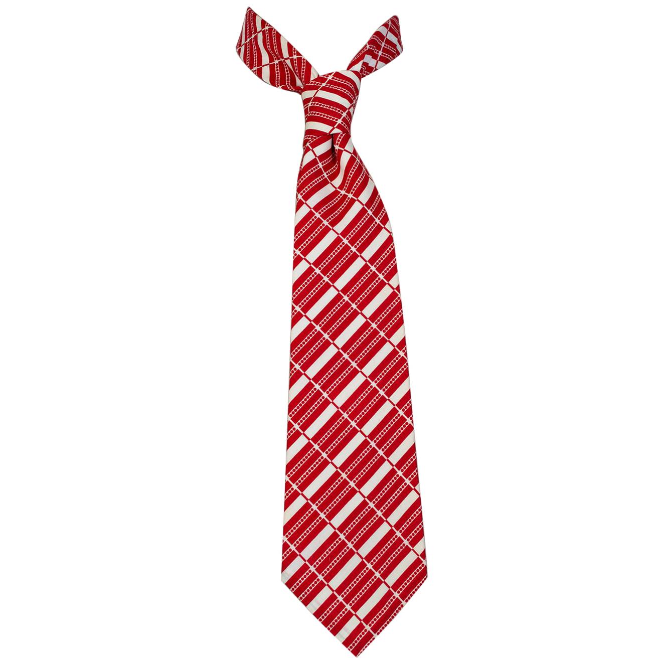 Men's Red and White Modern Graphic Stripe Cotton Necktie – Chicago, 1970s