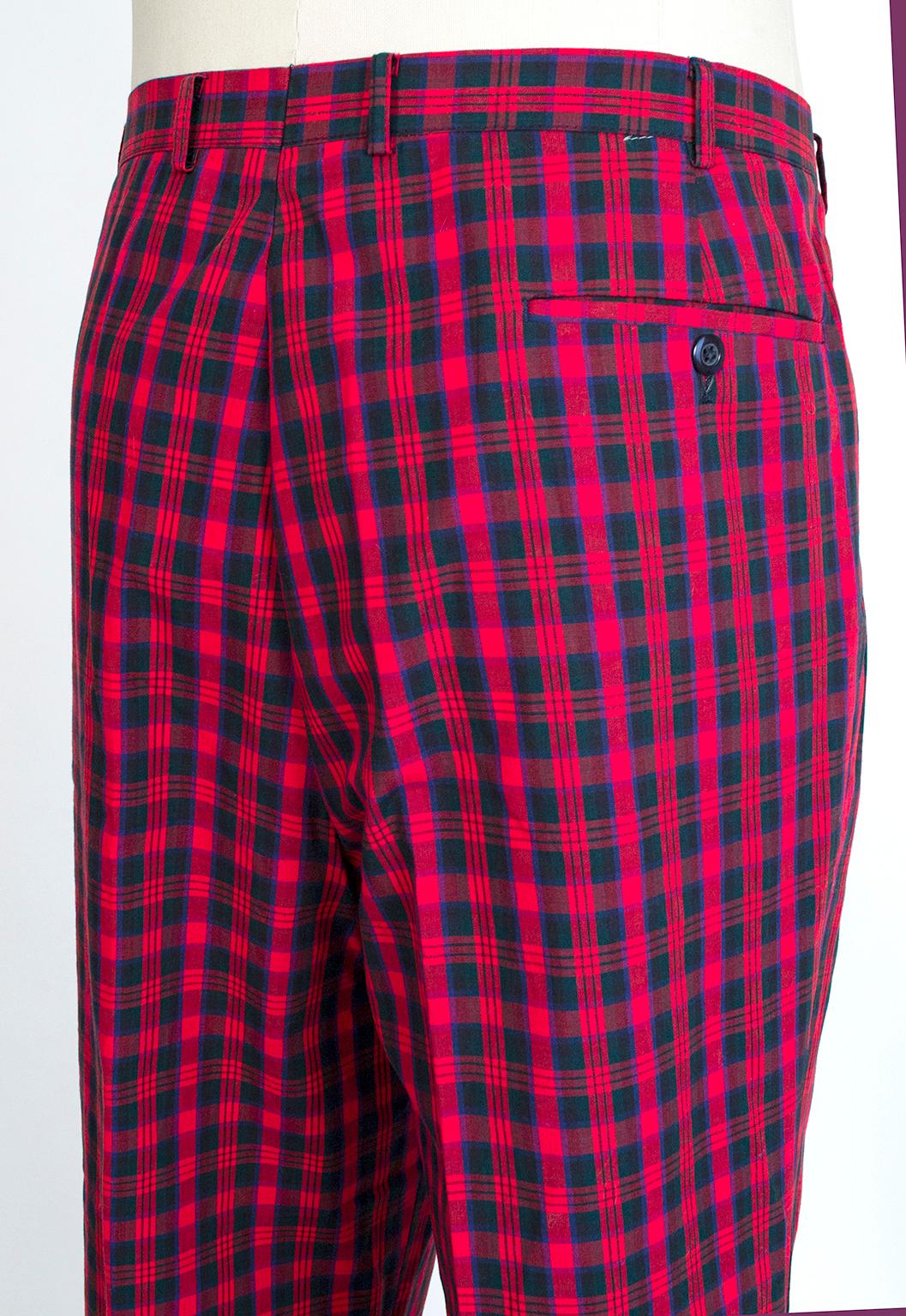 Men's Red Macintosh Scottish Tartan Plaid Golf Trousers, Harrod's - 38
