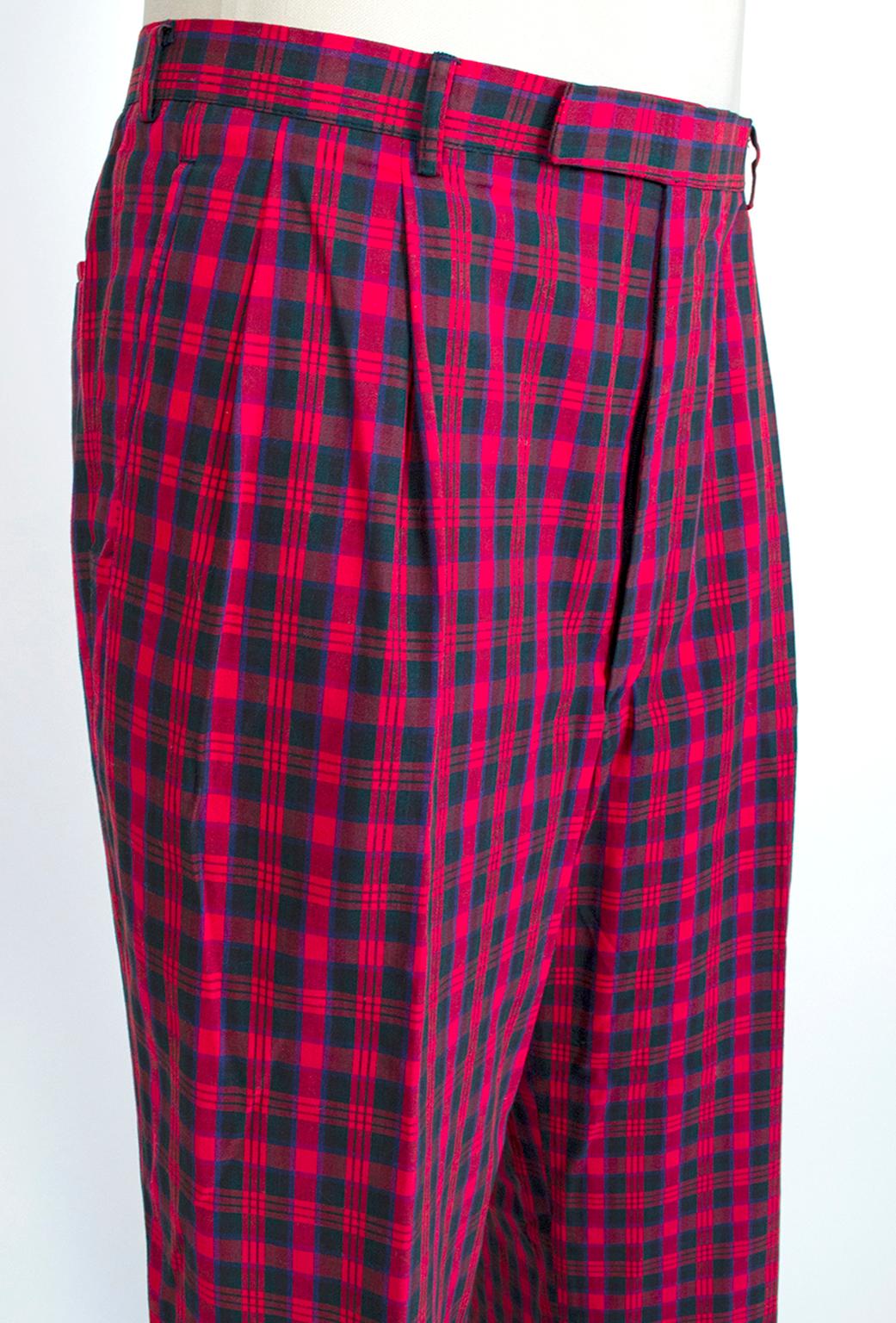 Purple Men's Red Macintosh Scottish Tartan Plaid Golf Trousers, Harrod's - 38