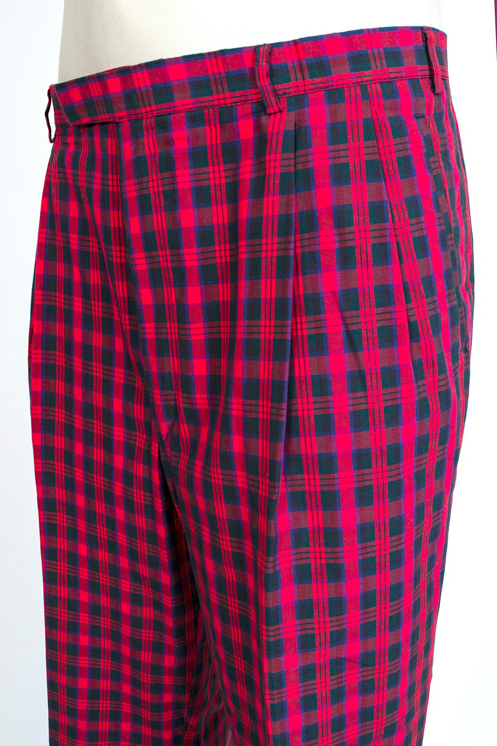 Men's Red Macintosh Scottish Tartan Plaid Golf Trousers, Harrod's - 38