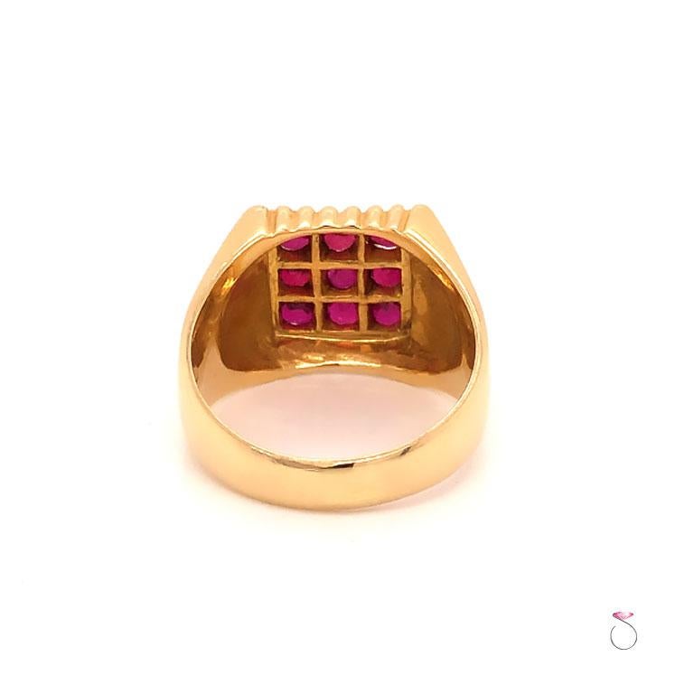 Modern Men's Red Ruby Pinky Ring in 18 Karat Yellow Gold. 1.35 Carat