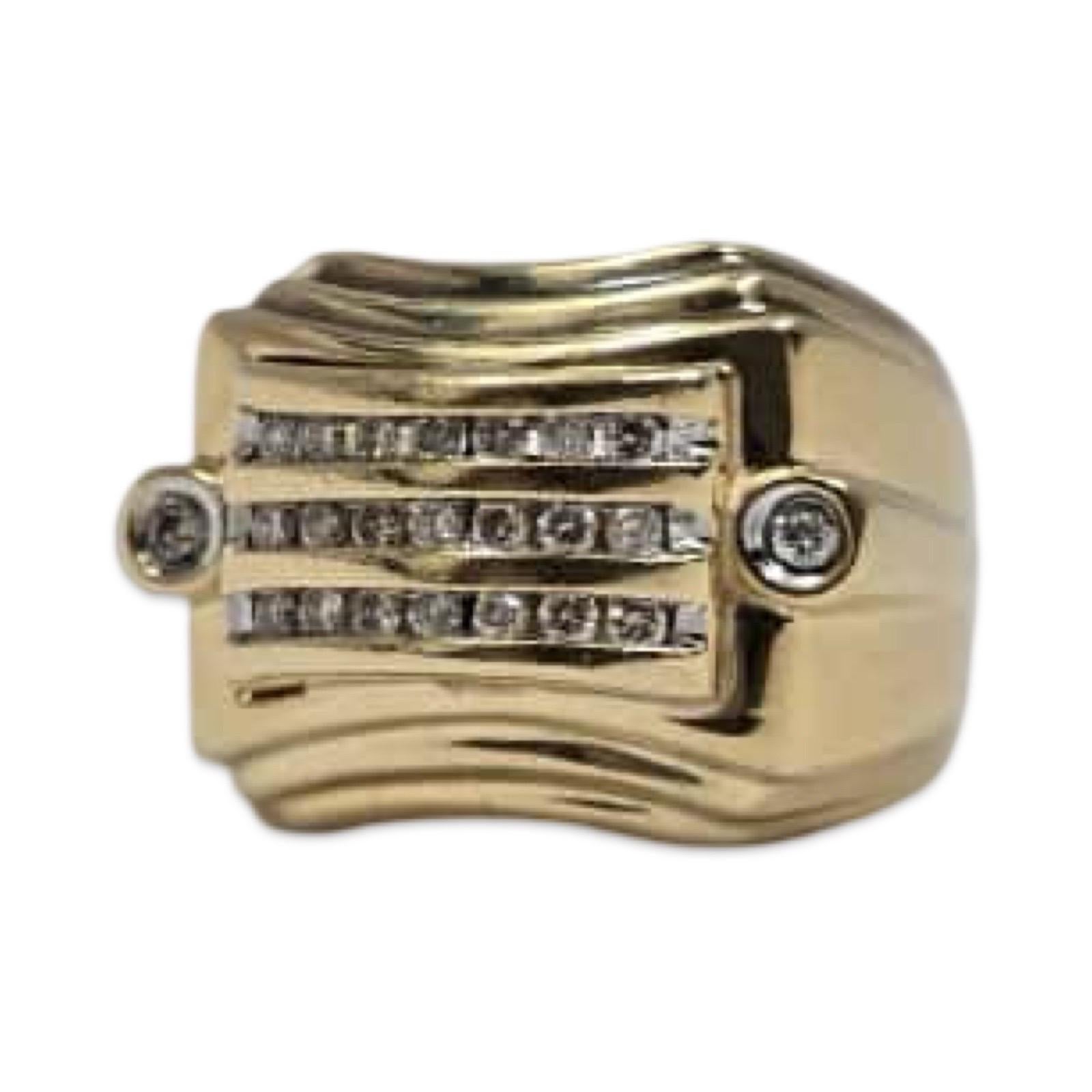 Round Cut Men’s Retro 14K Gold 0.54tcw Diamond Ring Geometric Wave Design For Sale