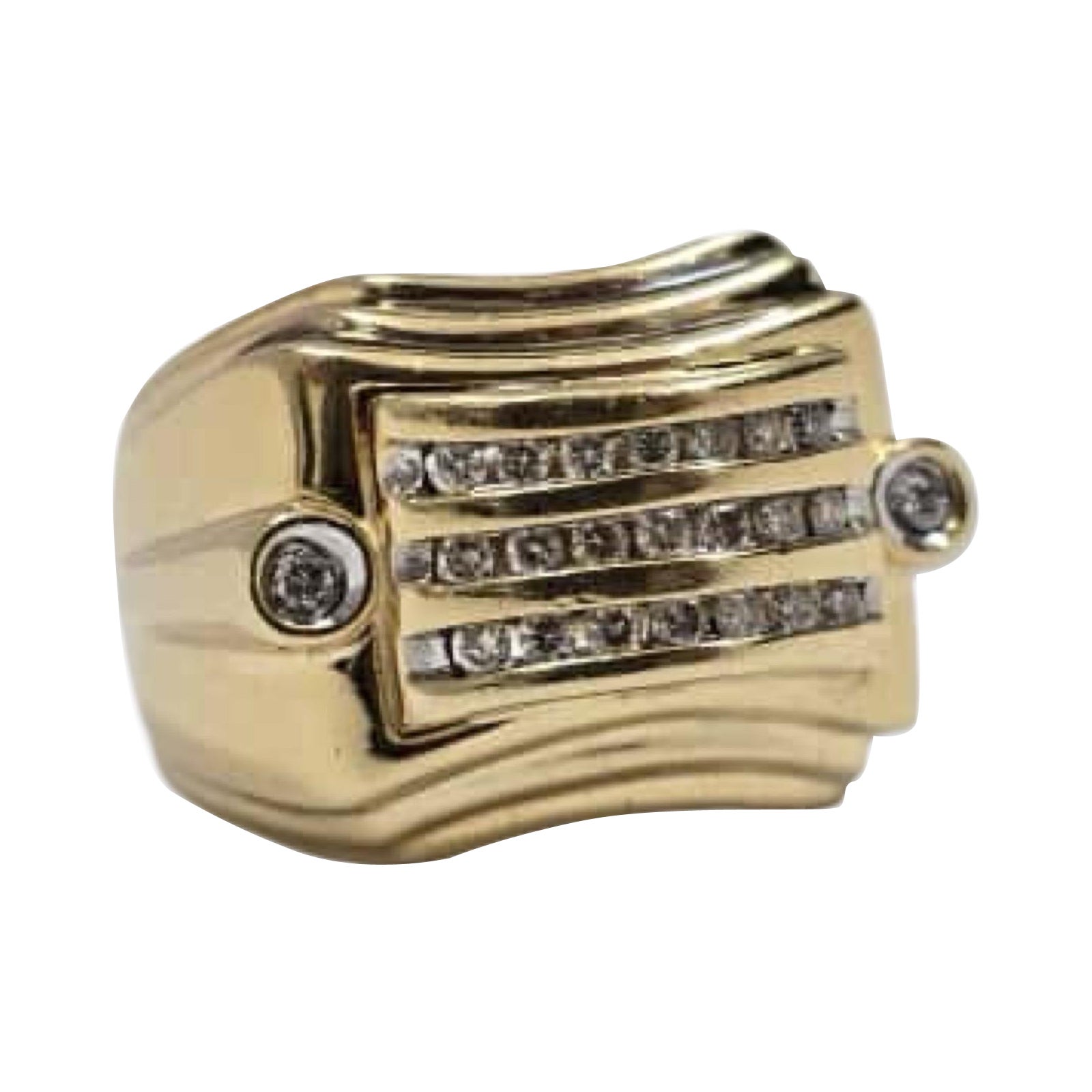 Men’s Retro 14K Gold 0.54tcw Diamond Ring Geometric Wave Design For Sale