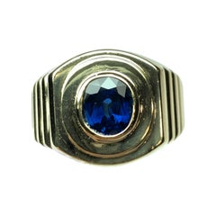 Men’s Vintage Gold Estate Ring 2 Carat Cushion Natural Blue Sapphire Gem Stone