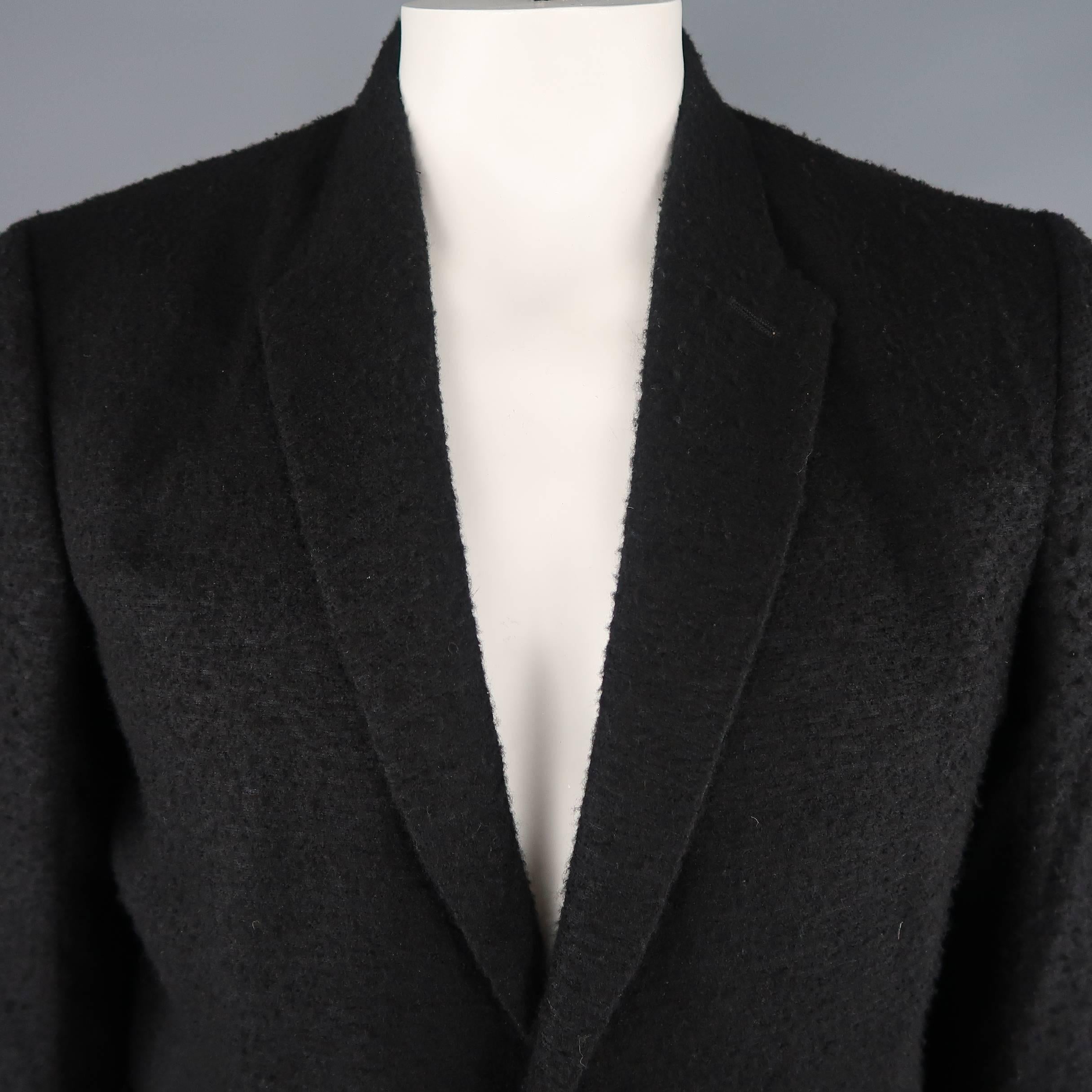 Men's RICK OWENS 46 Black Pill Textured Cashmere Blend Belted Jacket In Good Condition In San Francisco, CA