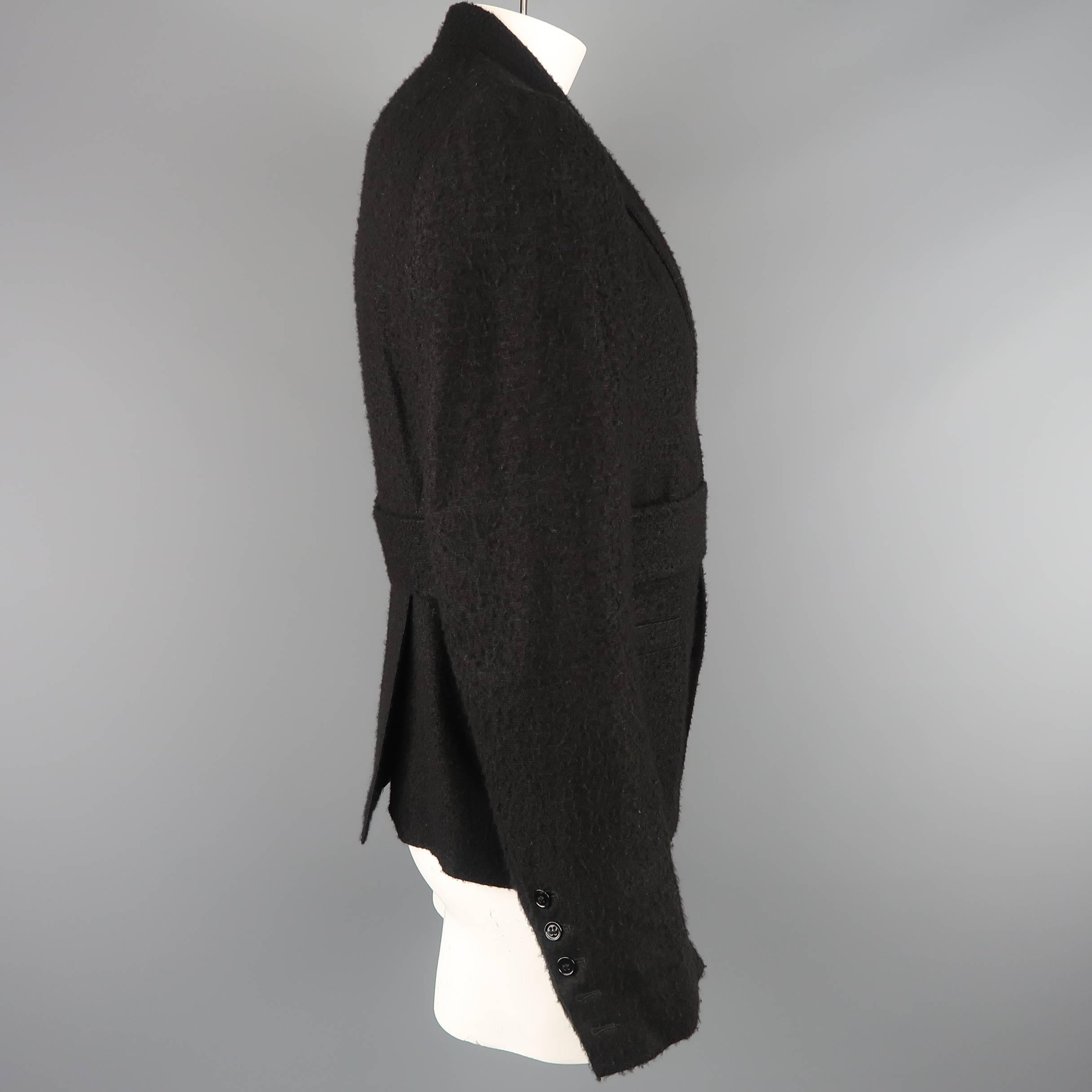 Men's RICK OWENS 46 Black Pill Textured Cashmere Blend Belted Jacket 2