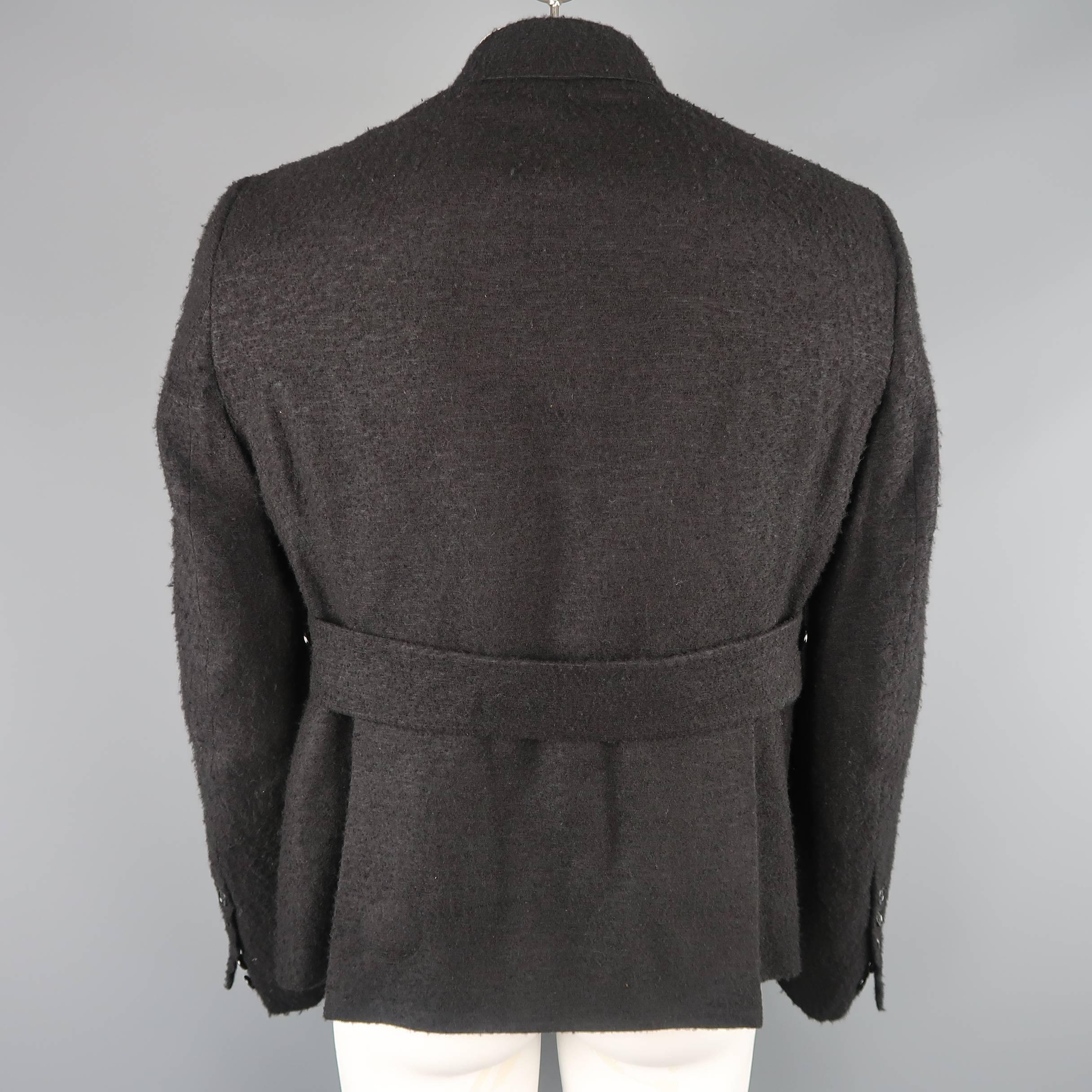 Men's RICK OWENS 46 Black Pill Textured Cashmere Blend Belted Jacket 4