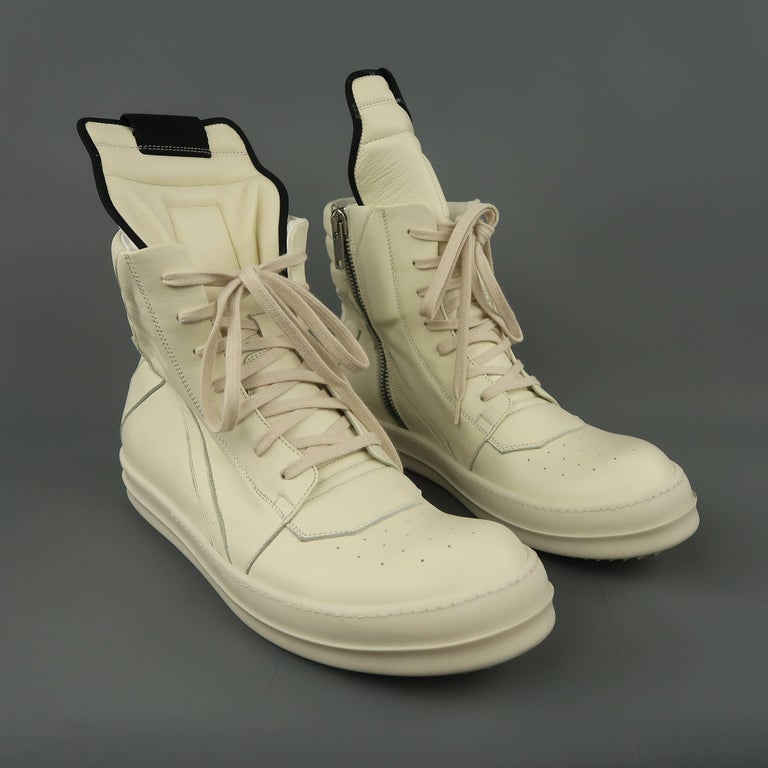 Men's RICK OWENS Size 12 Cream Leather 'Geobasket High' High