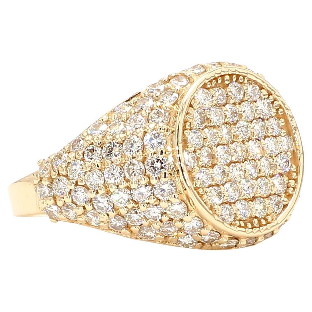 Mens Ring 2.37 Ct in White Brilliant Diamonds (123 pc) 14K Yellow Gold For Sale
