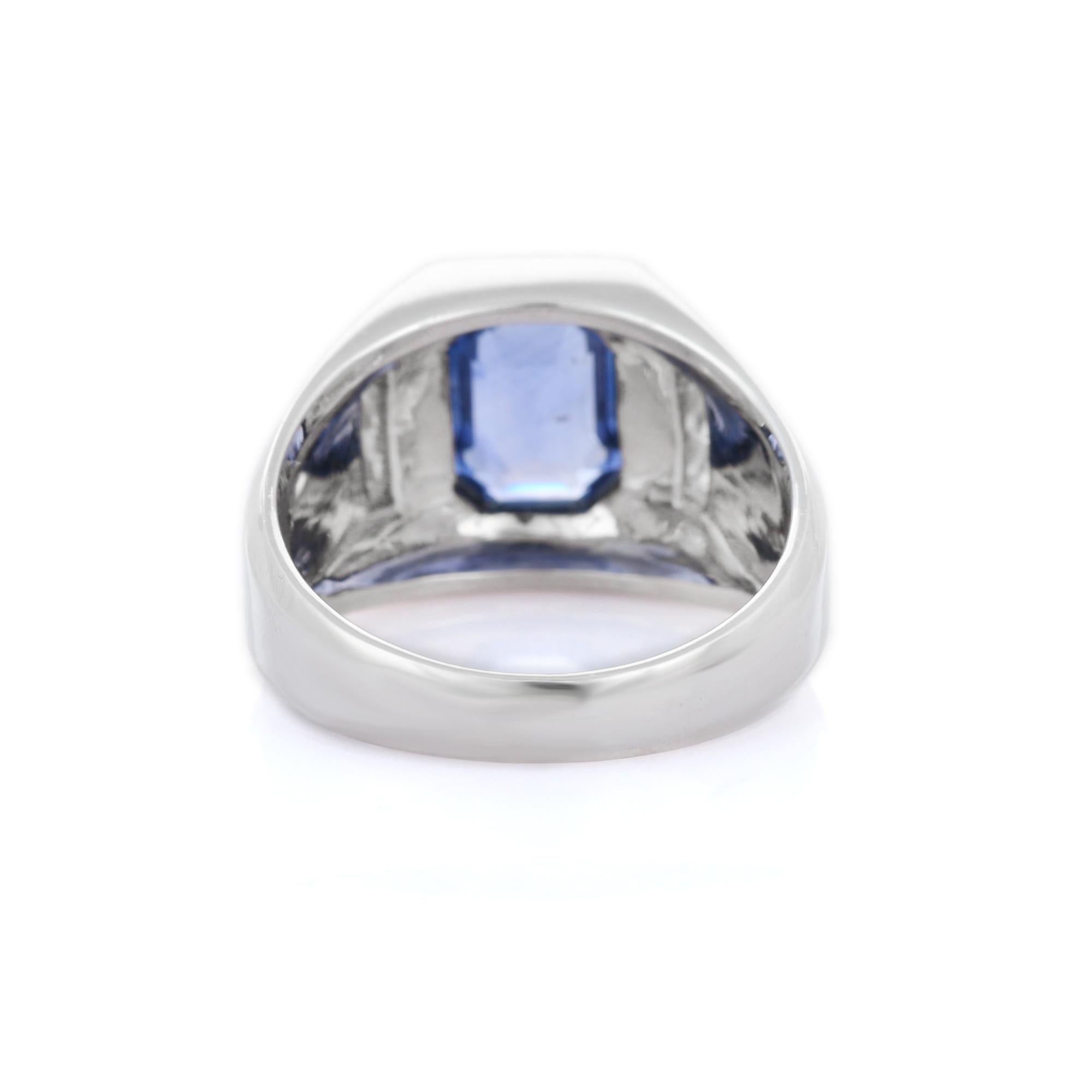 En vente :  Anneau de mariage pour homme en or blanc 18k avec saphir bleu et diamant 3