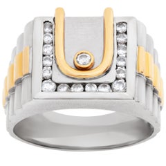 Vintage Men's ring in 18k yellow gold with diamond accents