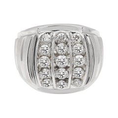 Men's Ring Square Design Natural Diamonds Vintage 14 Karat White Gold Diamond