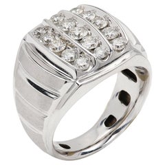 Men's Ring Square Design Natural Diamonds Vintage 14 Karat White Gold Diamond