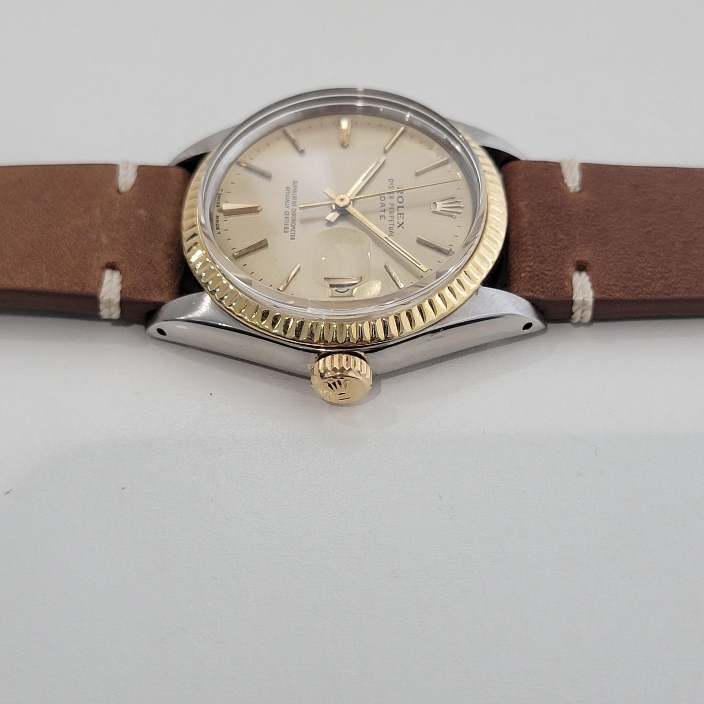 Mens Rolex 1500 Oyster Perpetual Date 14k Gold ss 1960s Automatic Vintage RA168B en venta 1