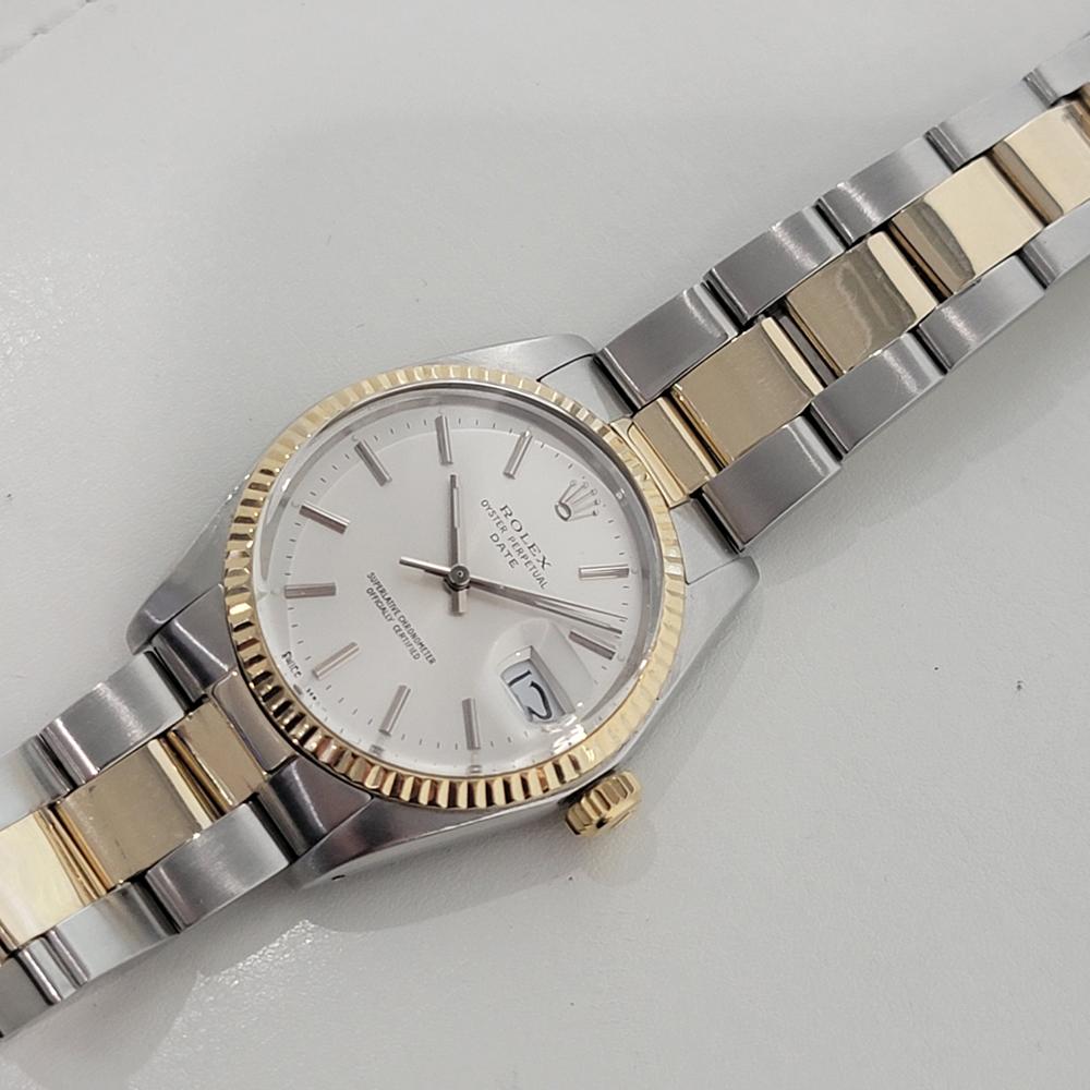 Mens Rolex Oyster Perpetual Date Ref 1500 35mm 14k SS 1970s Automatic RA448 For Sale 2