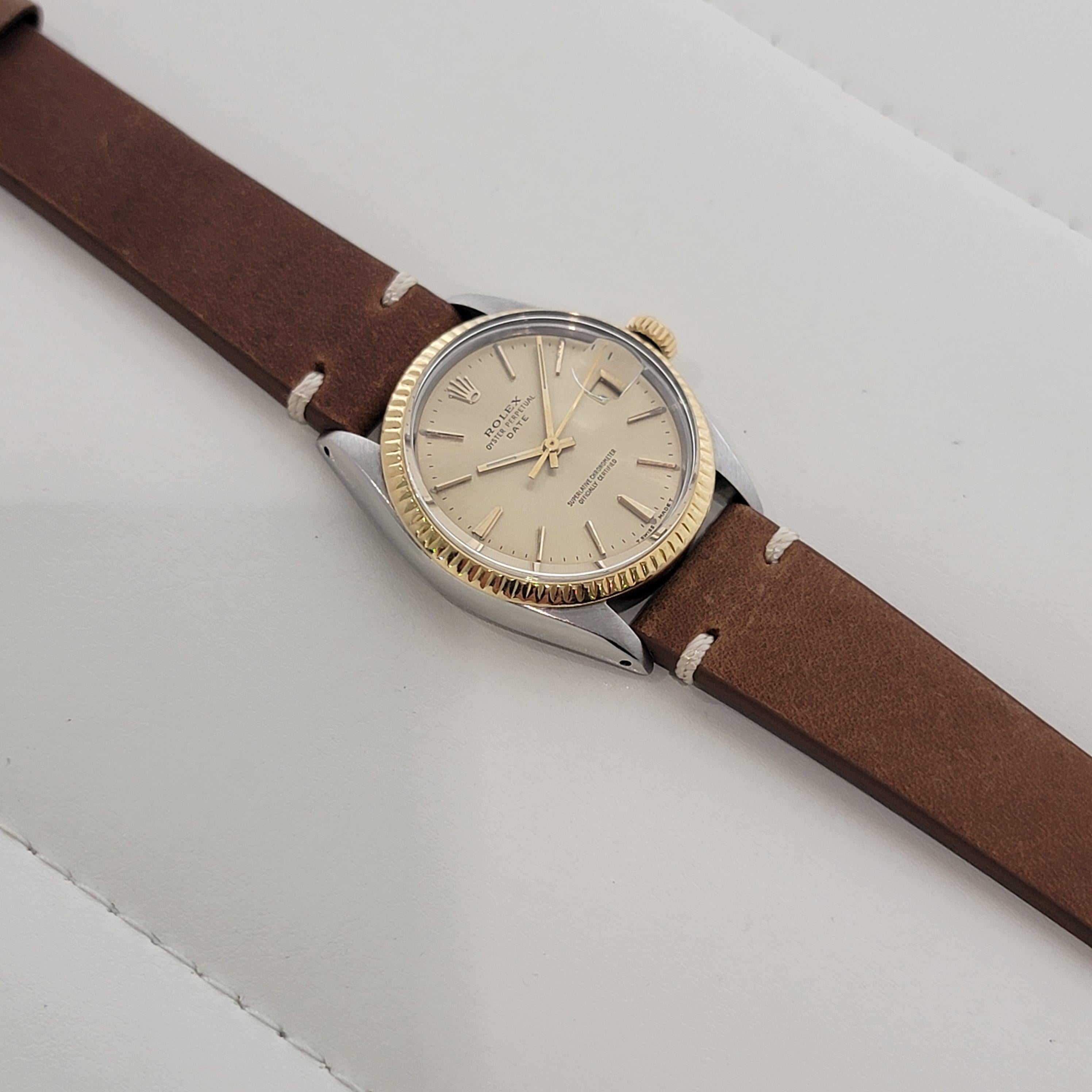 Mens Rolex 1500 Oyster Perpetual Date 14k Gold ss 1960s Automatic Vintage RA168B en venta 3