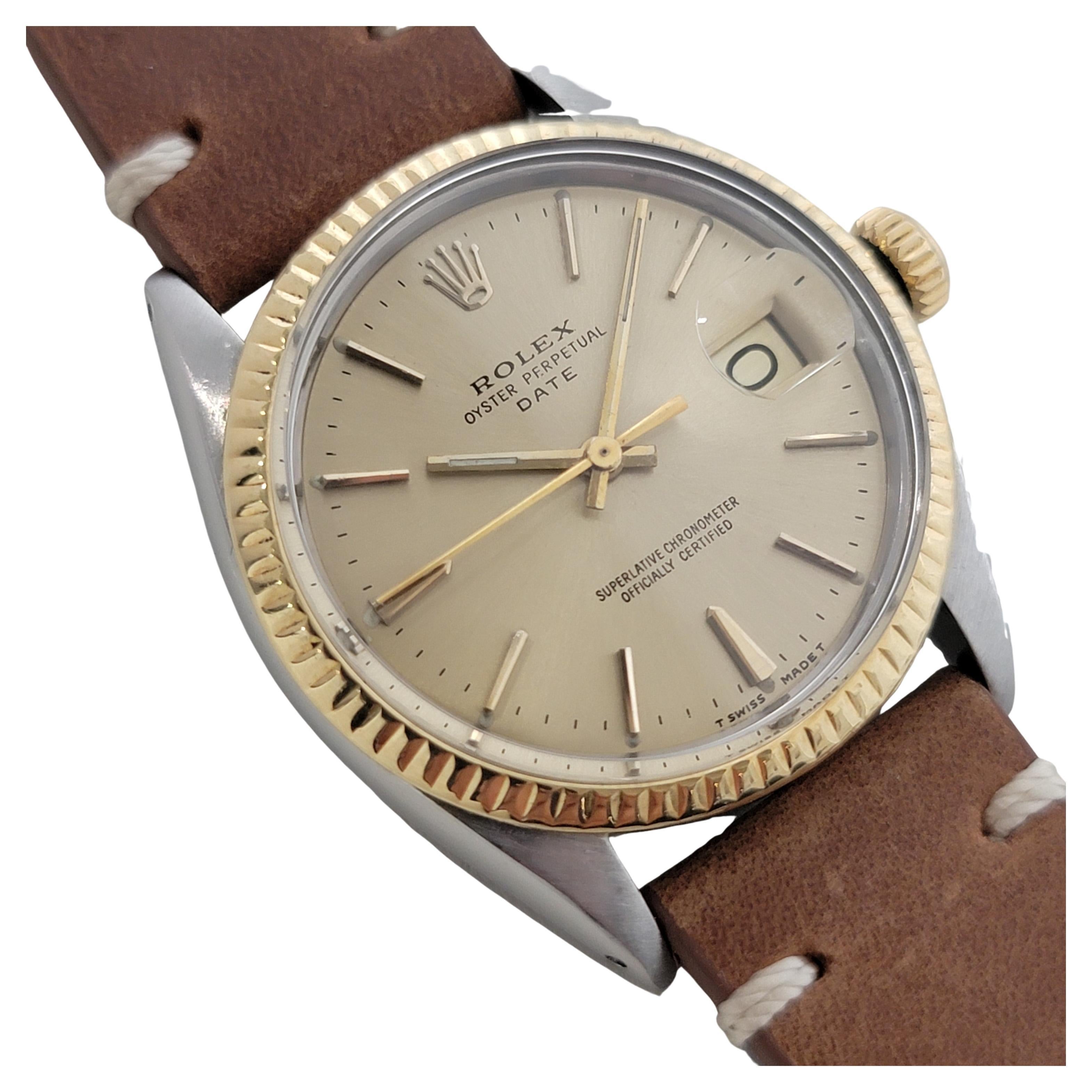 Mens Rolex 1500 Oyster Perpetual Date 14k Gold ss 1960s Automatic Vintage RA168B