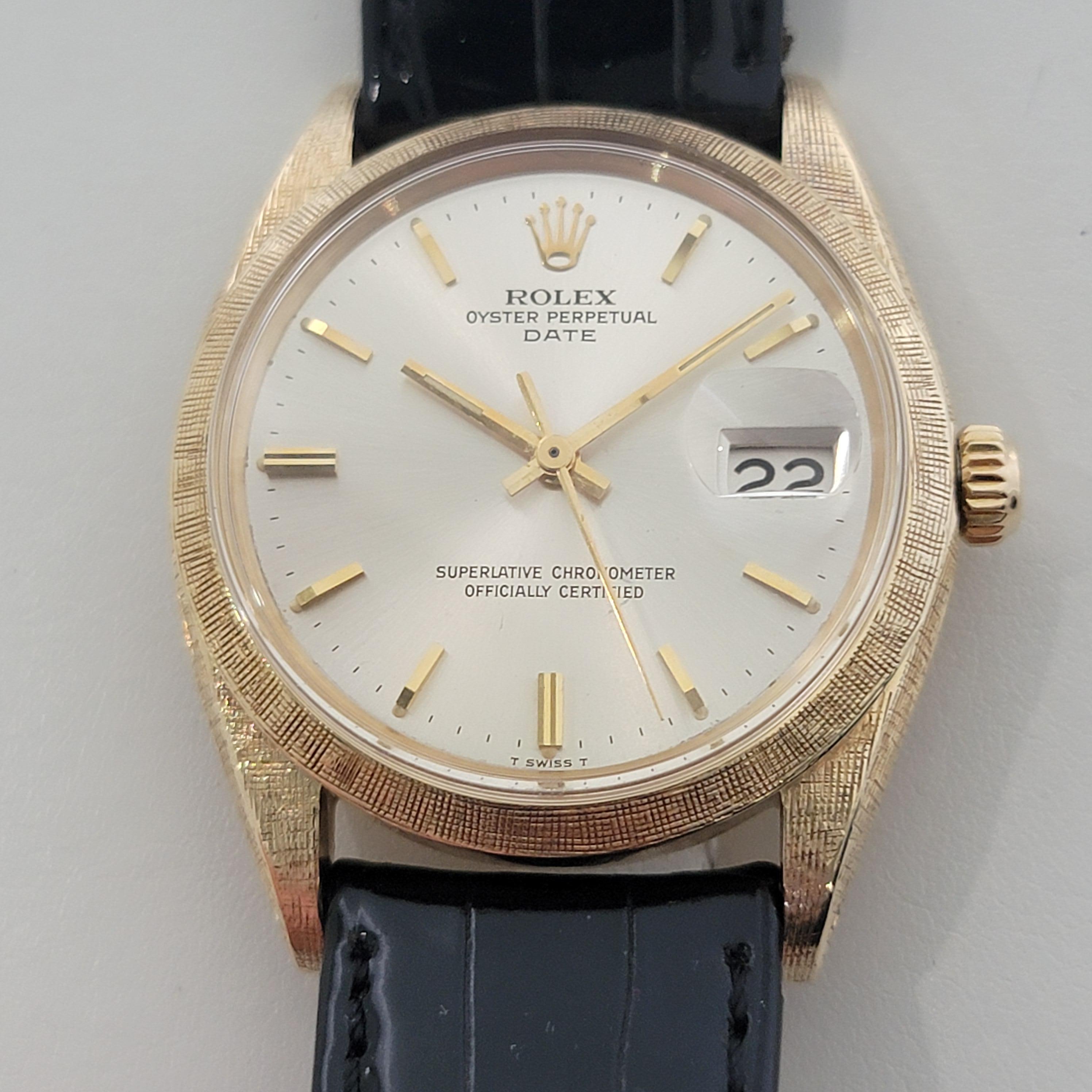 De los hombres Mens Rolex 1500 Oyster Perpetual Date 35mm 14K Gold Automatic 1960s Swiss RA267