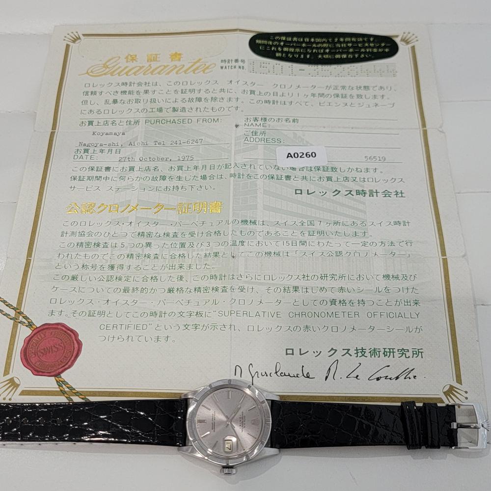 Herren Rolex 1501 Oyster Perpetual Date Automatik mit Papier 1970er Jahre Vintage RA320B im Angebot 8