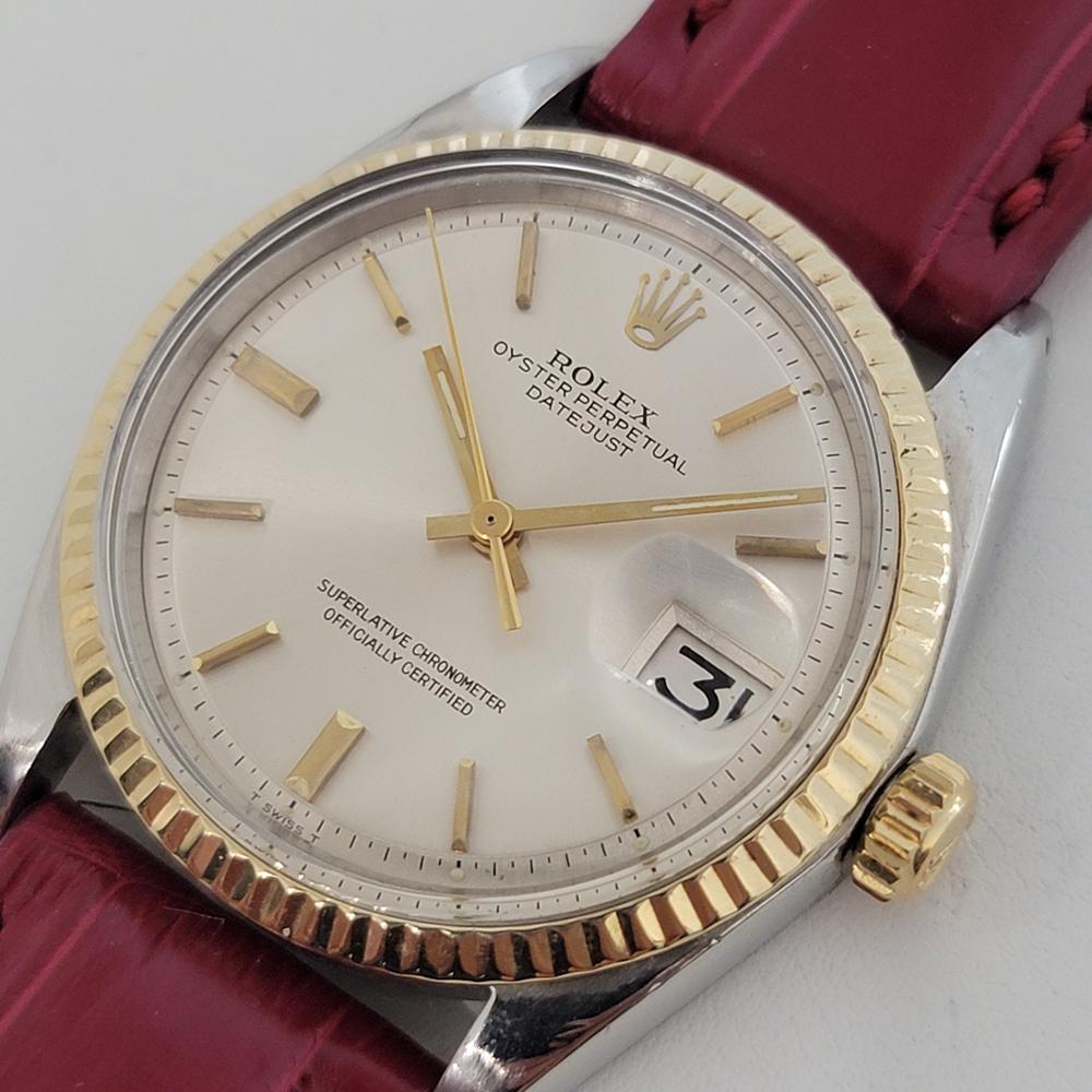 Timeless icon, Men's 18k gold and stainless steel Rolex Oyster Perpetual Datejust Ref.1601 automatic, c.1971. Verified authentic by a master watchmaker. Gorgeous Rolex signed champagne dial, applied indice hour markers, gilt minute and hour hands,