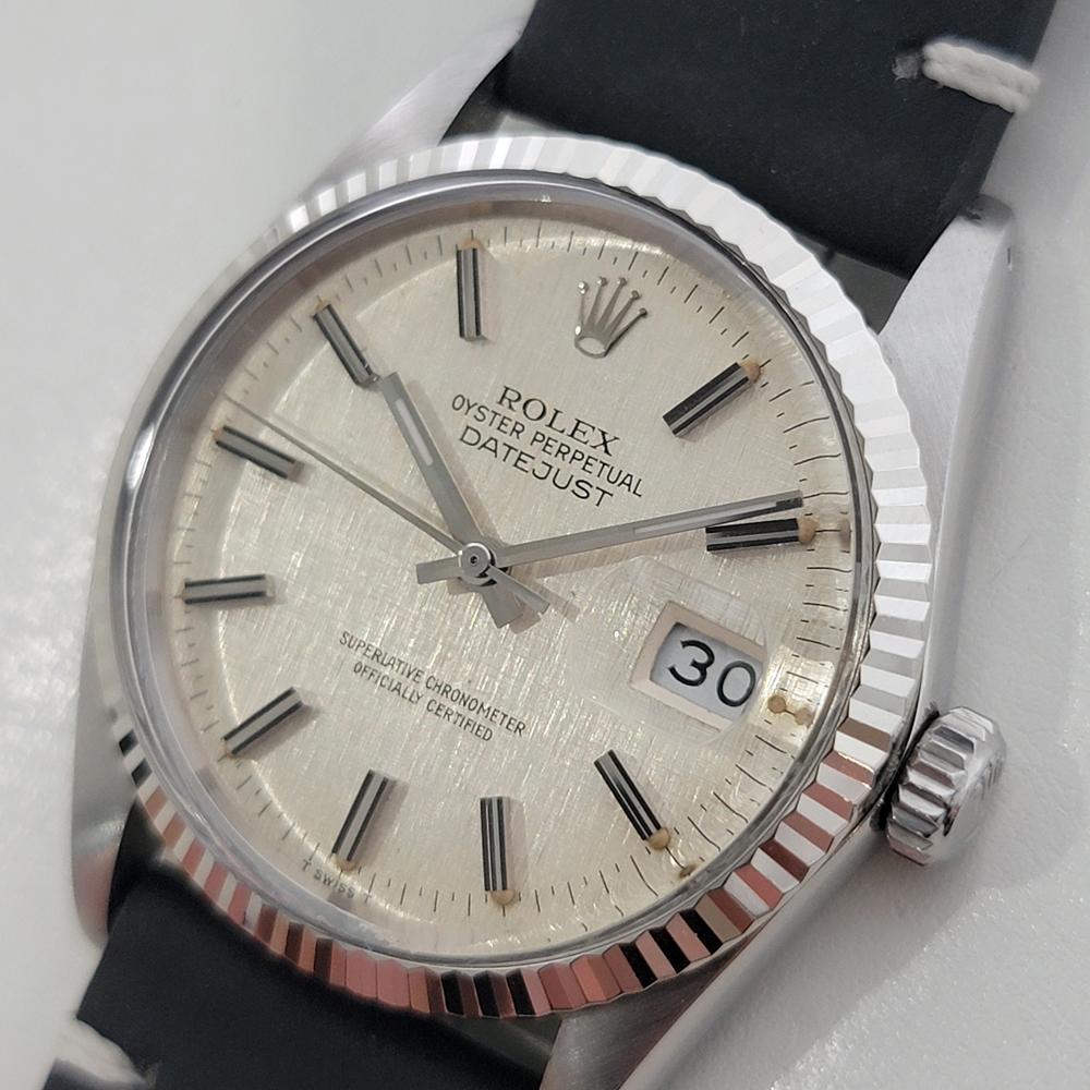 Men's Mens Rolex 16014 Datejust 36mm 18k SS Linen Dial Automatic 1980s Vintage RA519B For Sale