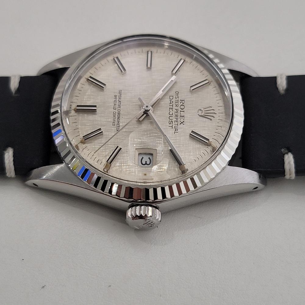 Mens Rolex 16014 Datejust 36mm 18k SS Linen Dial Automatic 1980s Vintage RA519B For Sale 1