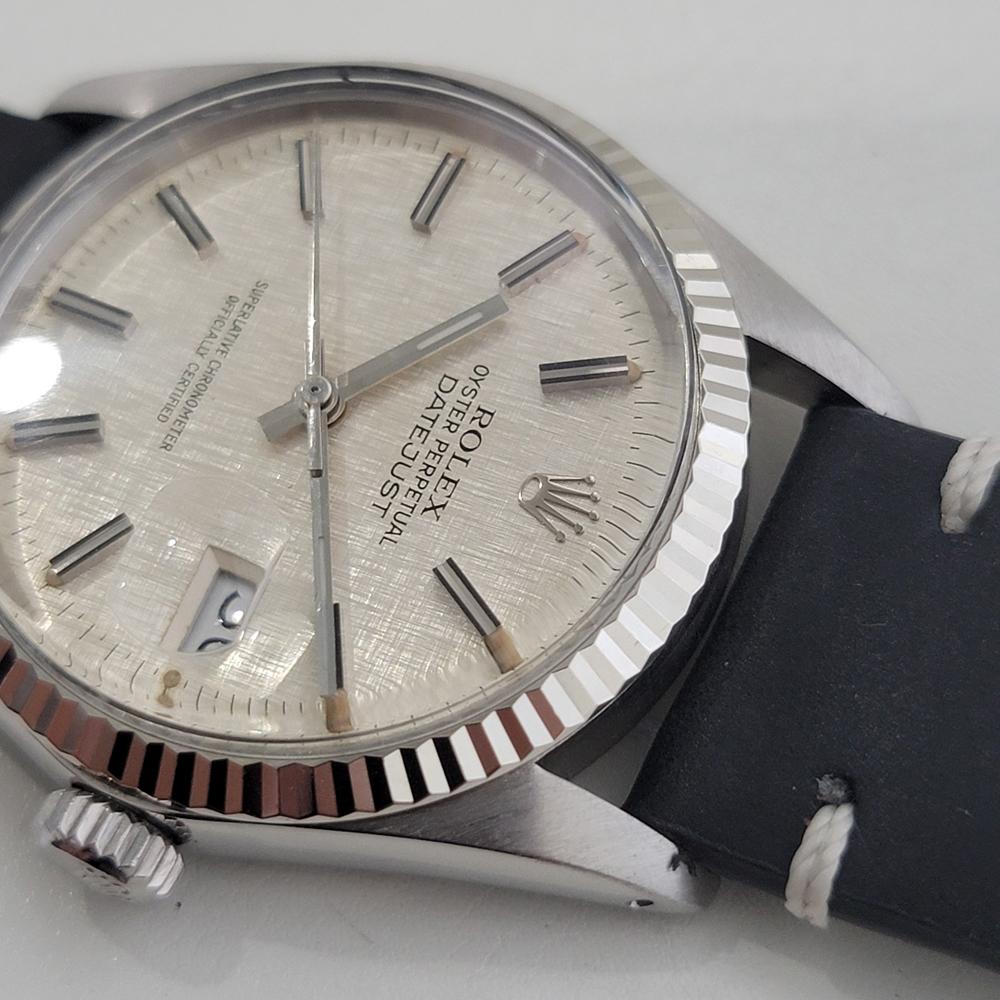 Mens Rolex 16014 Datejust 36mm 18k SS Linen Dial Automatic 1980s Vintage RA519B For Sale 2