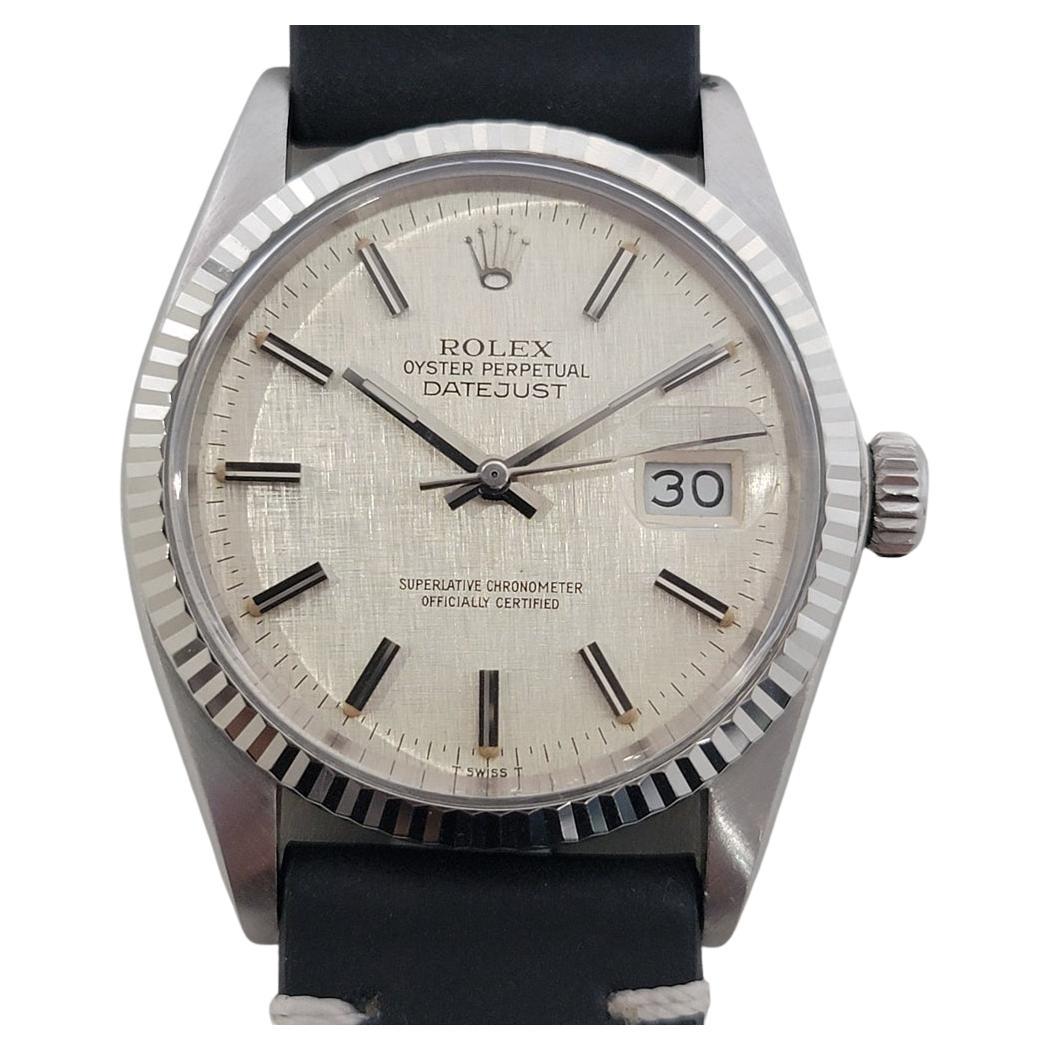 Mens Rolex 16014 Datejust 36mm 18k SS Linen Dial Automatic 1980s Vintage RA519B