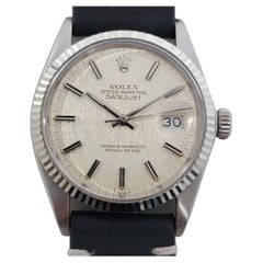 Mens Rolex 16014 Datejust 36mm 18k SS Linen Dial Automatic 1980s Vintage RA519B