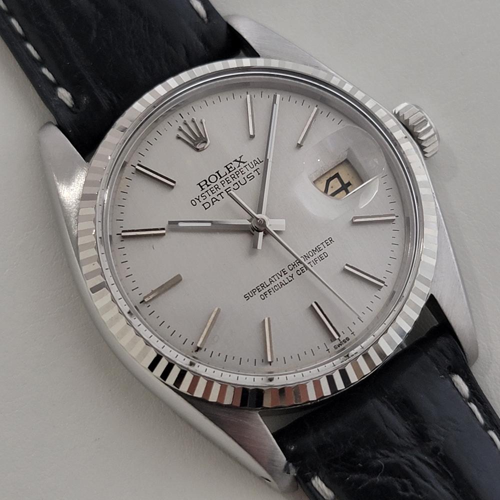 Mens Rolex 16014 Datejust 36mm 18k White Gold SS Automatic 1970s Vintage RA515B In Excellent Condition For Sale In Beverly Hills, CA