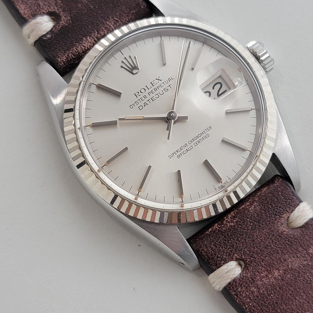Mens Rolex 16014 Datejust 36mm 18k White Gold SS Automatic 1970s Vintage RA518 In Excellent Condition For Sale In Beverly Hills, CA