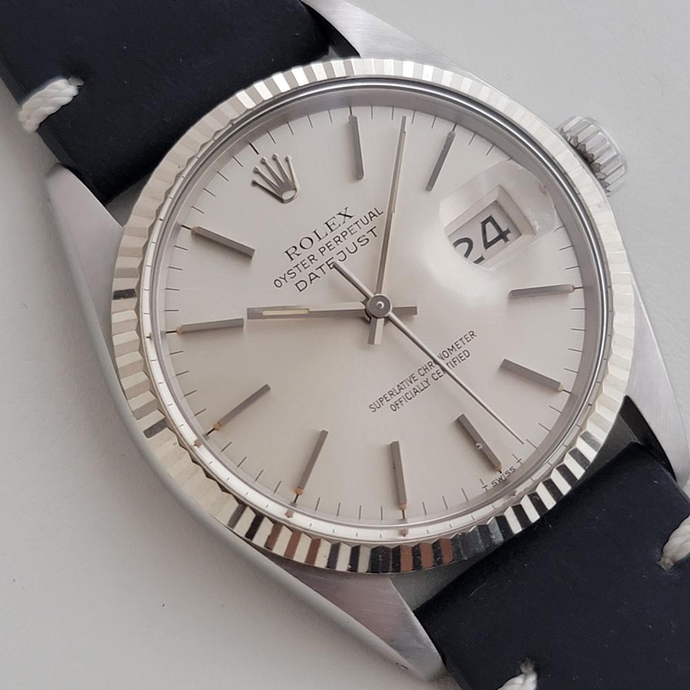 Mens Rolex 16014 Datejust 36mm 18k White Gold SS Automatic 1970s Vintage RA518B en Excelente estado para la venta en Beverly Hills, CA