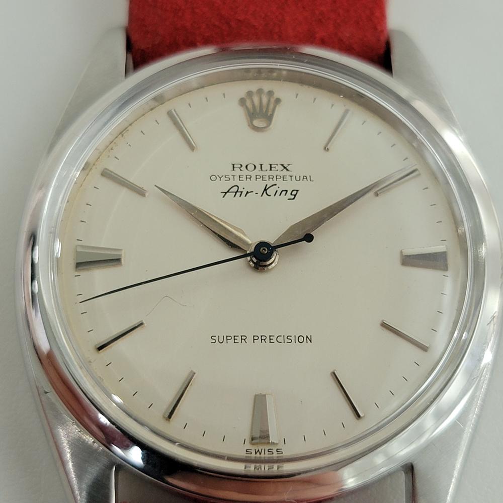 Timeless icon, Men's Rolex Oyster Perpetual Air-King Super Precision 5504 automatic, c.1958. Verified authentic by a master watchmaker. Gorgeous Rolex signed cream dial, applied indice hour markers, silver minute and hour hands, sweeping central