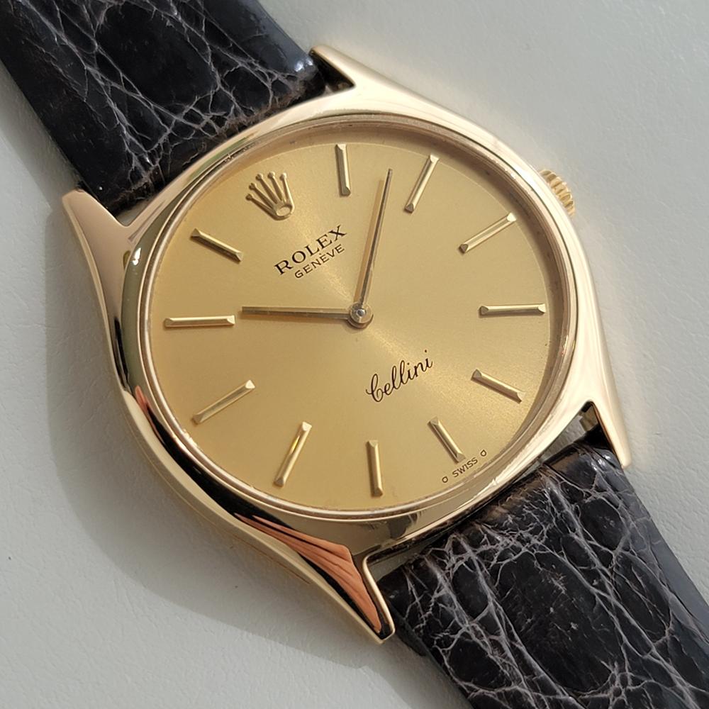 Mens Rolex Cellini Geneve Ref 3806 32mm 18k Solid Gold Manual Wind 1970s RA474 In Excellent Condition In Beverly Hills, CA