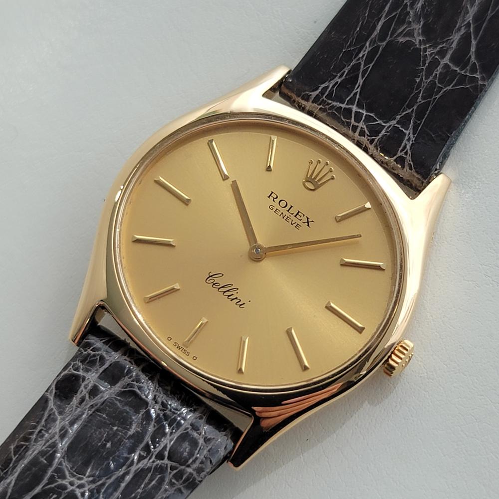 Men's Mens Rolex Cellini Geneve Ref 3806 32mm 18k Solid Gold Manual Wind 1970s RA474