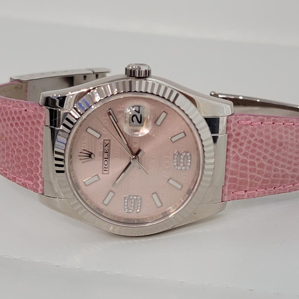 Mens Rolex Datejust 116139 18k Solid White Gold Special Pink Dial 2000s RJC108 For Sale 1