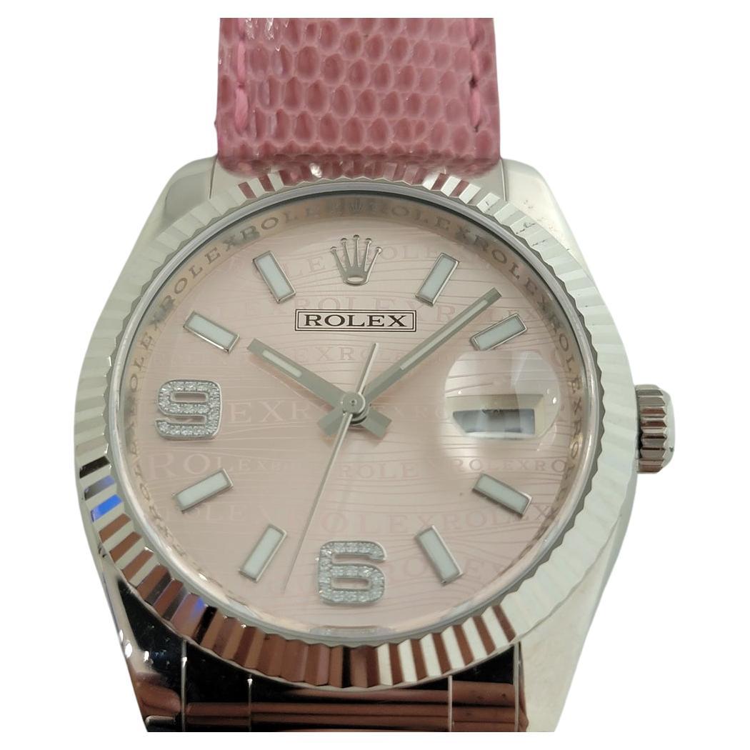 Mens Rolex Datejust 116139 18k Solid White Gold Special Pink Dial 2000s RJC108 For Sale